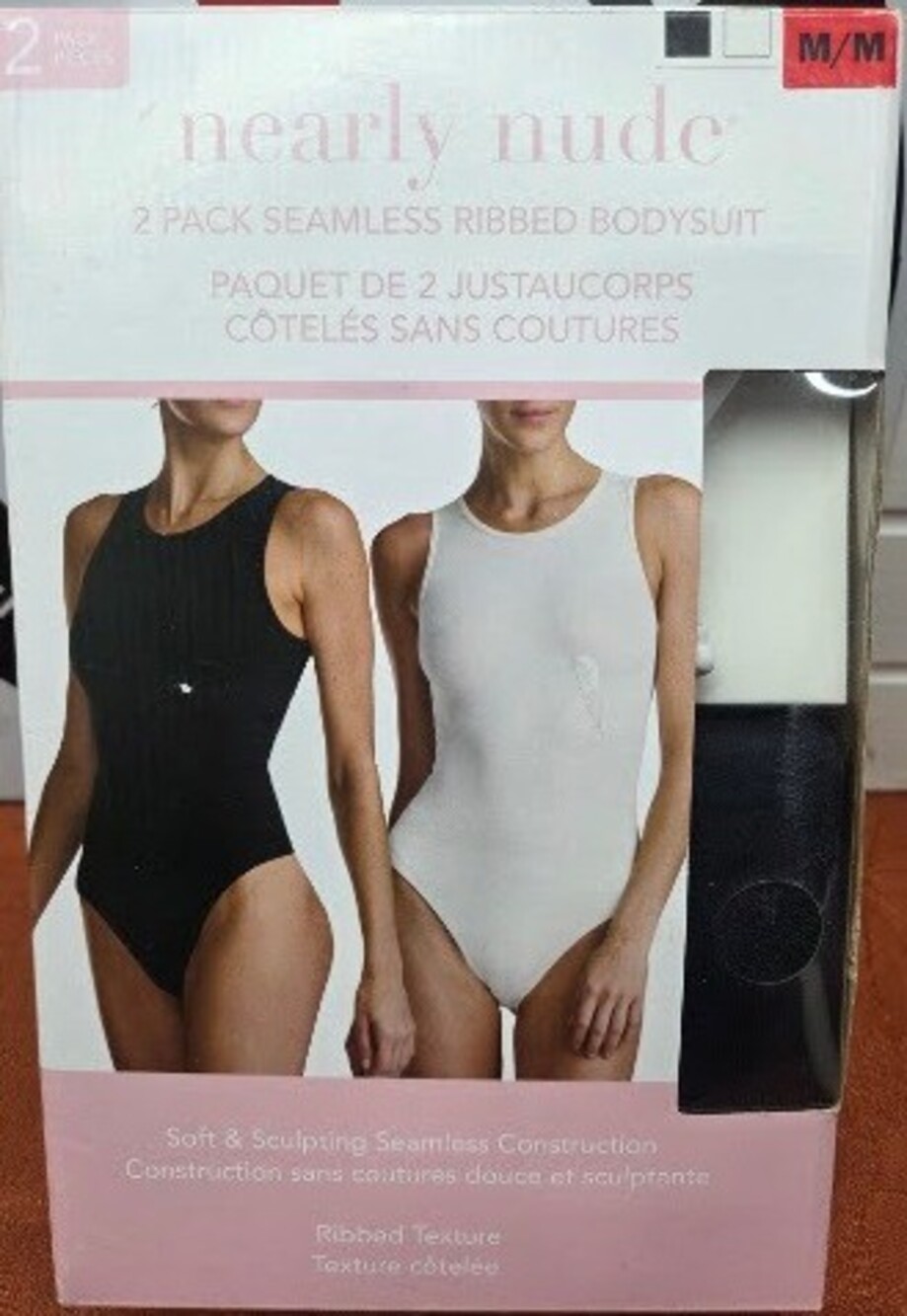 Nearly Nude Seamless Ribbed Bodysuit Women 2-Pack White Black M